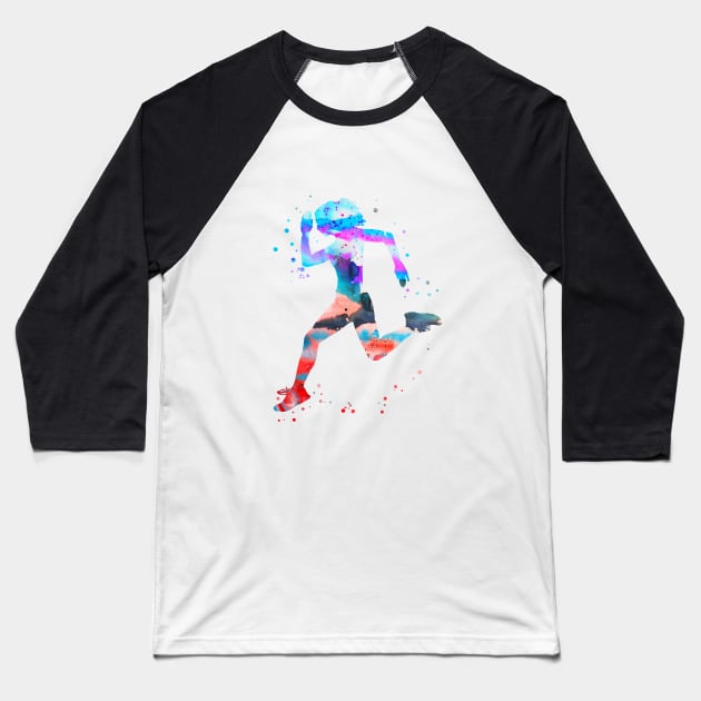 Running woman Baseball T-Shirt by RosaliArt